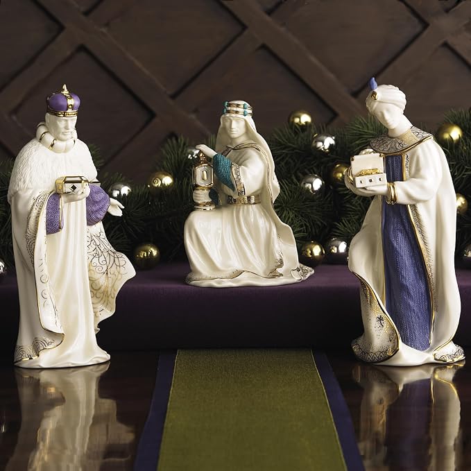 Lenox 6399943 First Blessing Nativity Three Kings Figurine Set | ivory porcelain, hand-painted with 24k gold accents | includes 3 figurines | religious nativity scene collectible