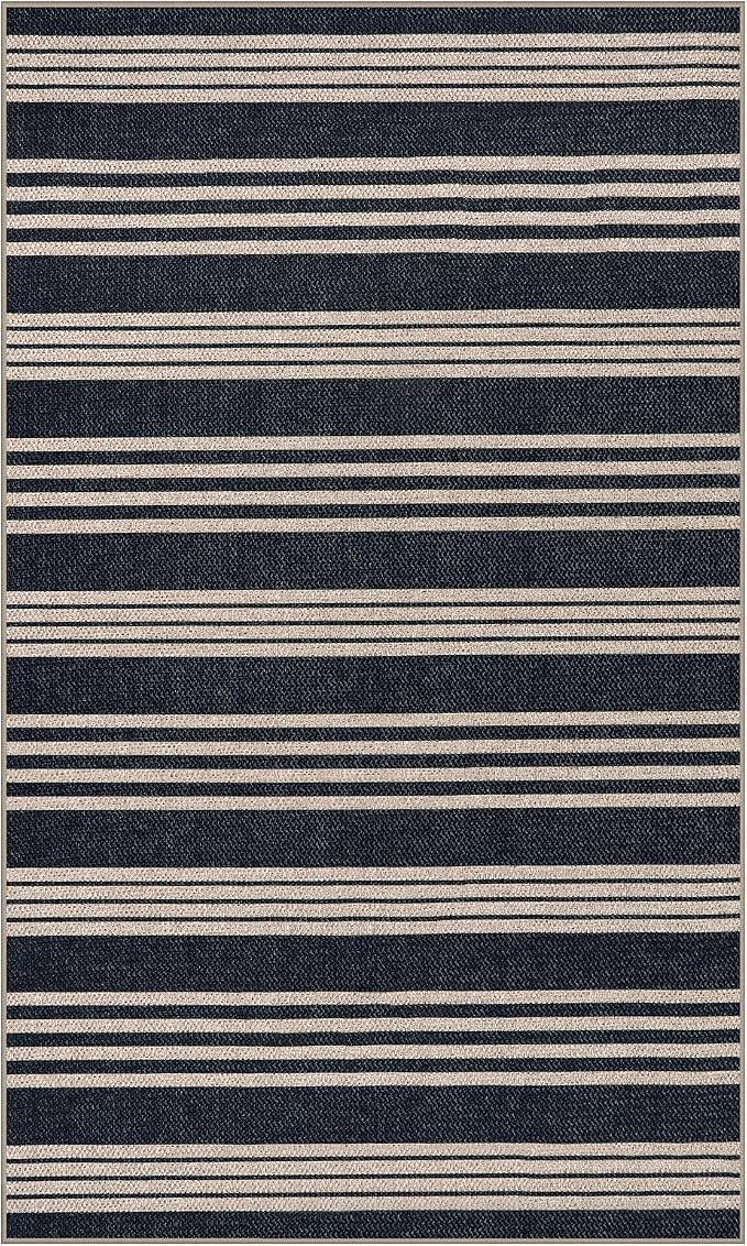 Lahome Striped Easy Jute 3x5 Outdoor Patio Rug, Washable Porch Entry Rugs | Indoor Black Area Rugs for Living Room, Modern Farmhouse Neutral Door Mat, Non Slip Carpet for Backyard Bedroom Kitchen