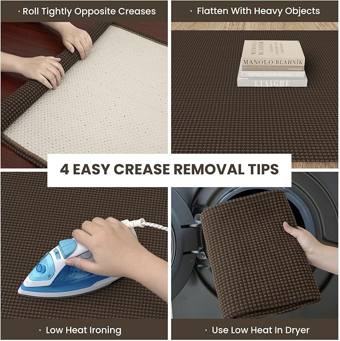 IOHOUZE Washable Runner Rug 2x6 Non Slip Runners for Hallways Entryway Runner Indoor, Kitchen Rugs Woven Cotton Floor Carpet for Kitchen Hall Entrance Bedroom, Brown