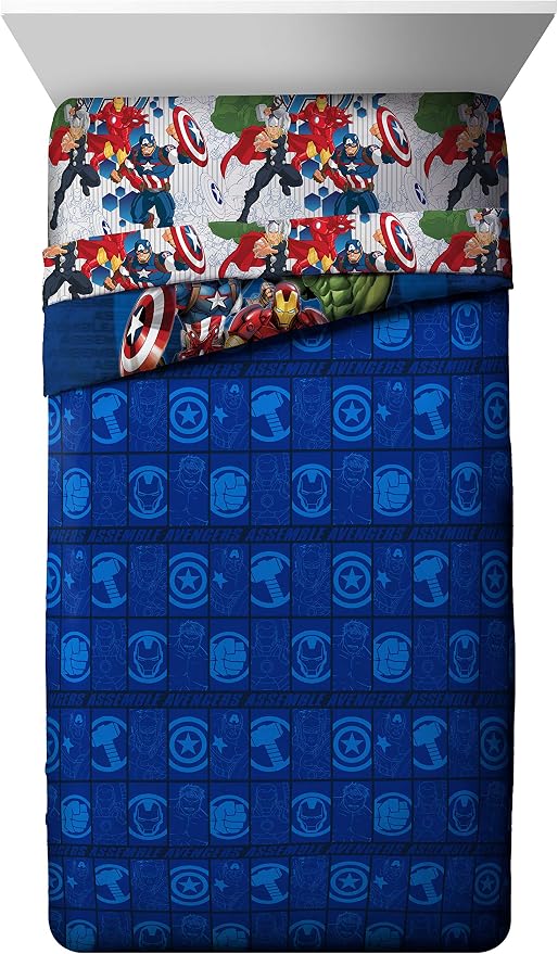 Marvel Avengers Kids Comforter Set, Full 5 Pc (Official Marvel Product) | Superhero Bed in a Bag; Captain America, Iron Man, Hulk, Thor; Reversible, Super Soft Machine Washable Microfiber