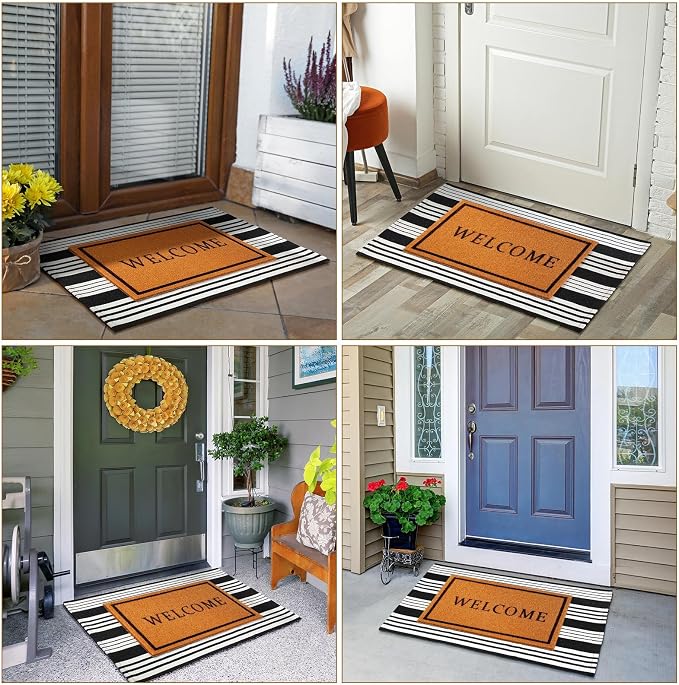 2 Pcs Outdoor Door Mat Combo Set Layered Outdoor Rug and Coir Welcome Doormat Non Slip Outside Floor Mat for Front Porch Entryway Patio Yard Decor(Welcome,24'' X 35'',24'' X 16'')