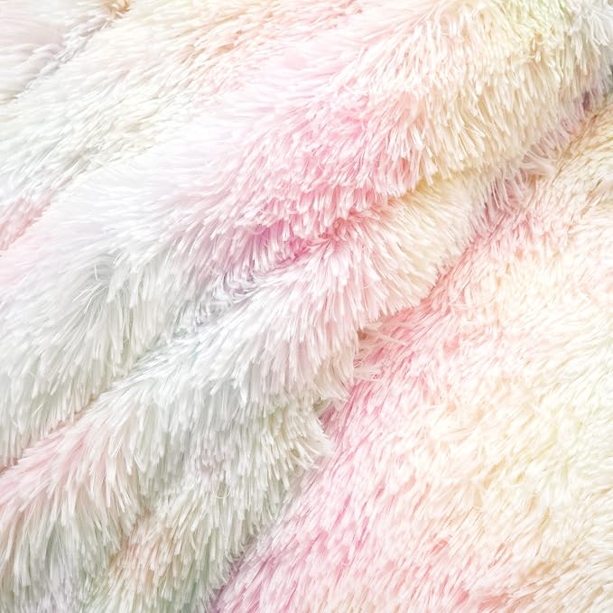 Lush Decor Emma Cozy Ultra Soft Rainbow Faux Fur Comforter 3 Piece Set Full/Queen Rainbow - Cute Bedding Set Queen Comforter - Kids Bedroom Decor
