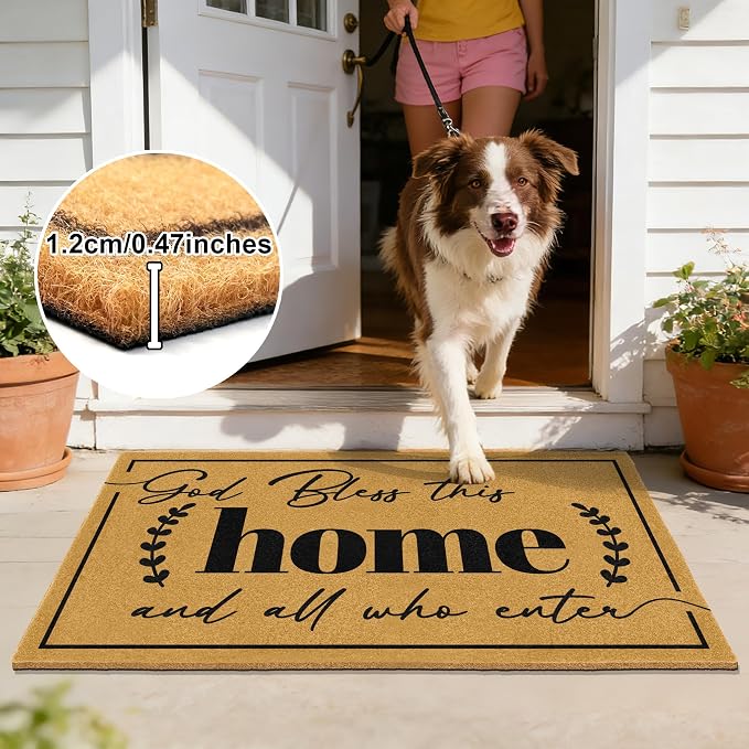 Coir Door Mat Welcome Mats for Front Door Outside Entrance Doormats with Heavy Duty Backing God Bless Matt for Religious Gifts Anti-Slip Christian Rug for Porch Home Outdoor Decoration 16.9"x29.9"