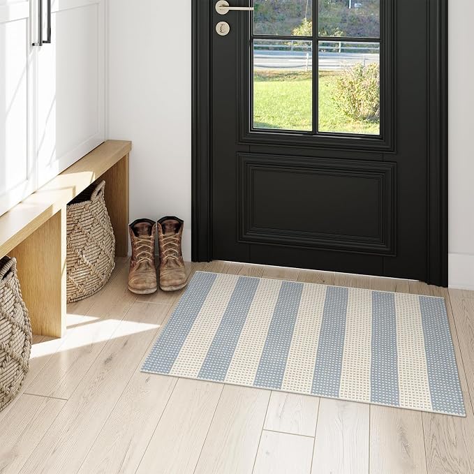 OJIA Front Door Mats Outside Entrance 24"x36" Front Porch Rug Outdoor Decor | Machine Washable Indoor Outdoor Rugs Doormat Cotton Woven Entry Rug Striped Small Area Rug for Farmhouse/Home Entrance Decor