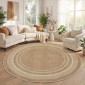 GarveeHome 6ft Washable Round Rug Large Bedroom Easy Jute Area Rugs | Modern Solid Non Slip Living Room Circle Rugs Stain Resistant Throw Carpet Round Rugs for Kitchen Nursery Entryway, Jute