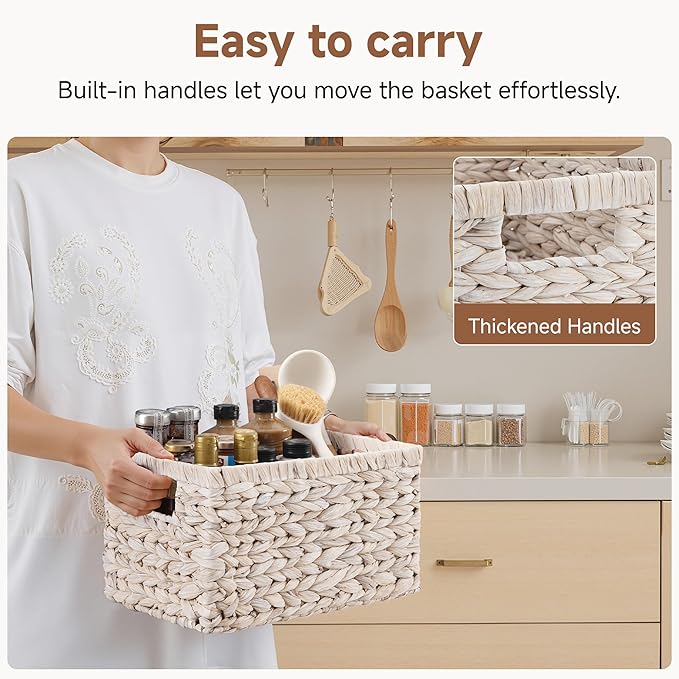StorageWorks Wicker Storage Baskets for Shelves,White Wicker Baskets,2-Pack | Water Hyacinth Pantry Baskets,Wicker Storage Baskets for Organizing,Pantry Organizers and Storage,White Baskets for Storage