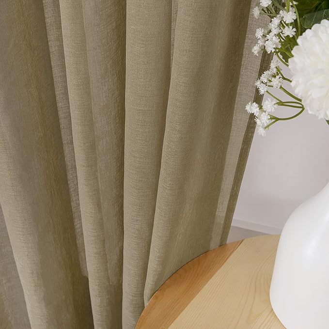 Tollpiz Sheer Curtains Bedroom Linen Textured Curtain Sheers Light Filtering - Image 3