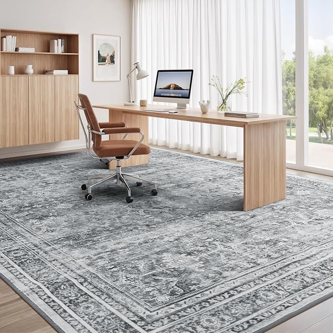 Lofus 8x10 Area Rug for Living Room,Grey Washable Large Rugs with Non-Slip Backing,Soft Neutral Carpets for Bedroom Dining Room Home Office Indoor Nursery