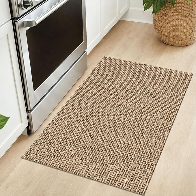 IOHOUZE Small Area Rug 2x3 Washable Woven Rugs for Entryway Non Slip Rubber Backed Kitchen Rugs Indoor Outdoor Doormat Throw Rug Floor Carpet for Entrance Front Door, Orange/Tan/Brown