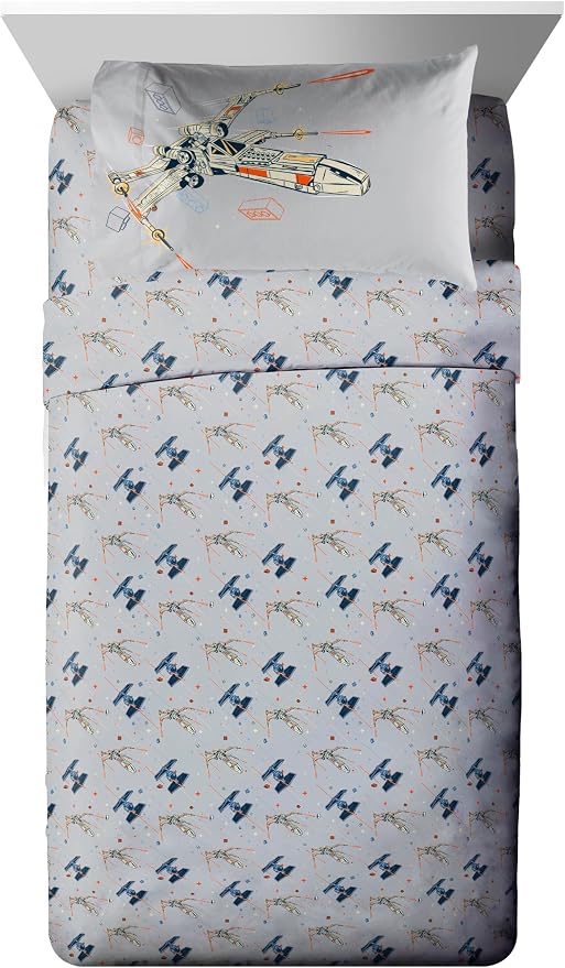 LEGO® Star Wars Twin Comforter Set 5 Piece Soft Kids Bedding, Blue | Darth Vader R2D2, Comforter Sheets Sham Pillowcase, Official Product, Soft Microfiber, Machine Washable, Easy Care, Kids Gift