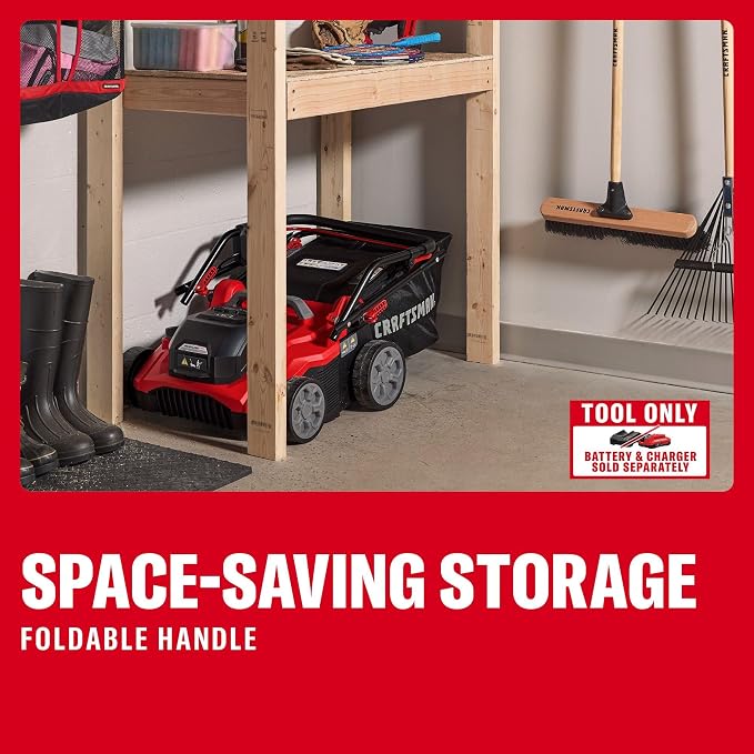 CRAFTSMAN 2 X V20 Brushless RP Lawn Dethatcher and Scarifier, Cordless, 14 in Deck, Up to 45 Min of Runtime, 50L Removable Collection Bag, Tool Only (CMCOE210B)