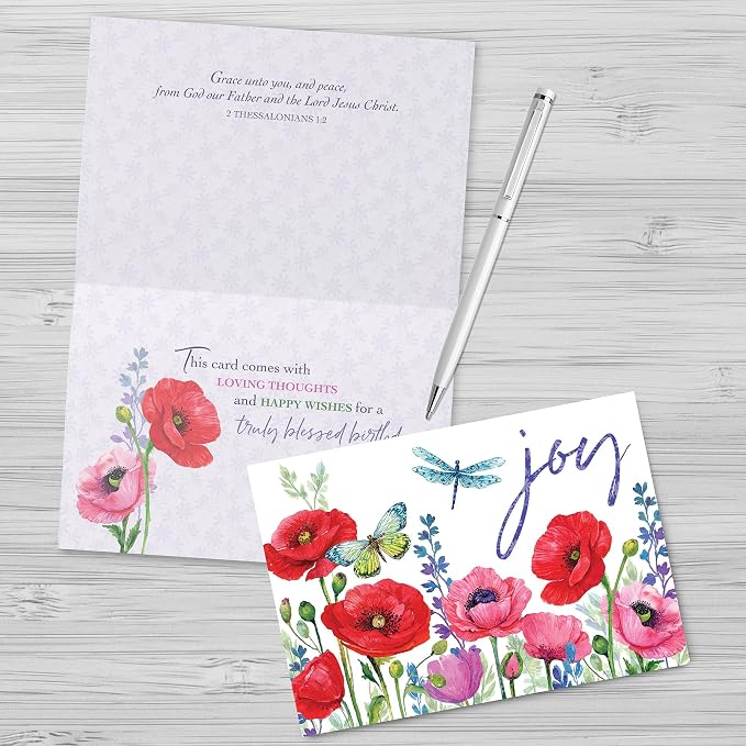 Faithfully Yours Designer Greetings Floral Birthday Boxed Card 12 Pack | Biblical Scripture Verse, Faith Based Sentiment, Boxed Card Set, Matching Envelopes