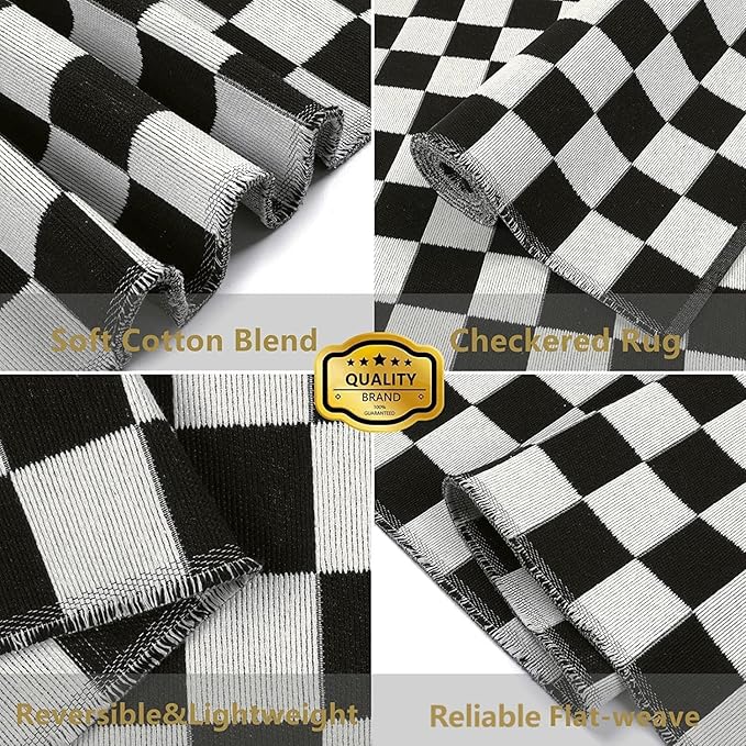 Seavish Checkered Runner Rug, 2x6 Ft Black and White Hallway Runner Rug | Washable Indoor Outdoor Entryway Runner Rug Reversible Checkerboard Area Rugs for Bedroom Bathroom Laundry Room Kitchen