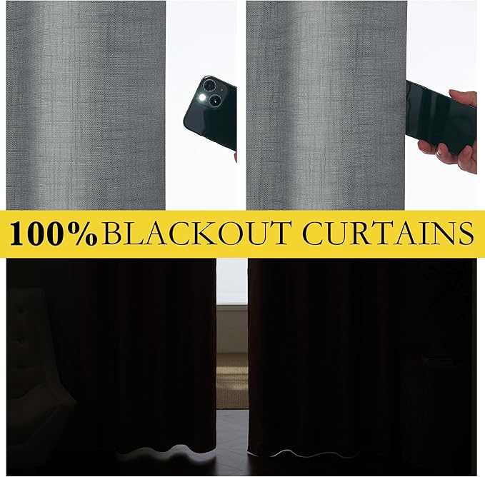 NICETOWN 100% Absolutely Blackout Linen Curtains with Thermal Insulated White Liner, Dove Grey, W62, 2 Pieces, Noise Reducing Textured Linen Look Curtains for Windows 120 inch Length for Classroom