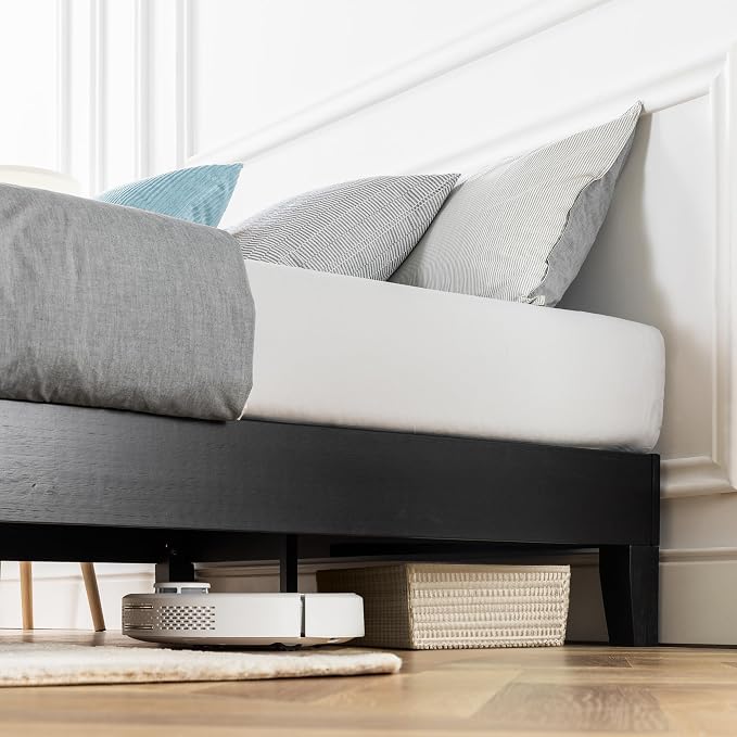 Mellow Naturalista Grand 12 Inch Solid Wood Platform Bed with Wooden Slats, Easy Assembly, Full, Black