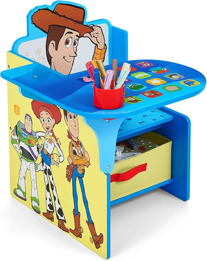 Delta Children Chair Desk with Storage Bin, Toy Story 5 | Kids Chair Desk Includes Fabric Storage Bin and Cup Holder, Low to the Ground for Easy Access, Ideal for Toddlers/Kids Age 3+