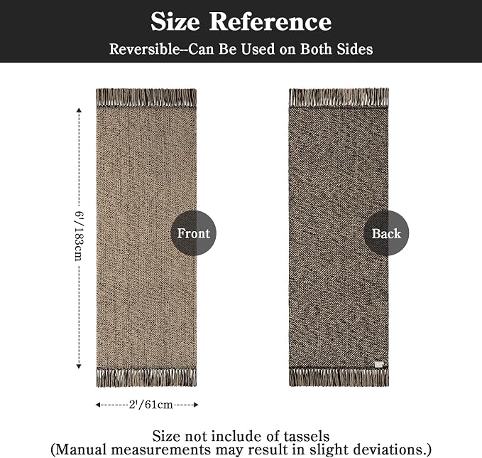 Collive Farmhouse Hallway Runner Rug, 2x6 Hand-Woven Reversible Washable Runners for Kitchen Floor, Natural/Black Cotton Laundry Room Rugs Modern Boho Kitchen Sink Carpet for Bathroom Foyer Bedroom