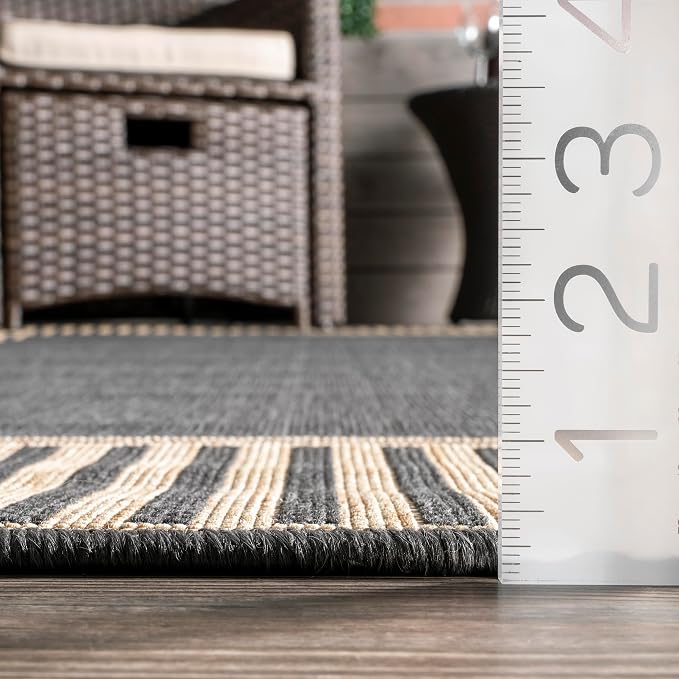 Nuloom Asha Dark Grey/Ivory, 5' x 8', Casual, Striped Border, Soft and Cozy, High Traffic, Stain Resistant, Easy Clean, Durable Area Rug for Indoor/Outdoor Patio, Deck, Porch, Garden, Courtyard