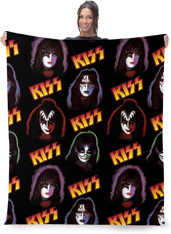Northwest KISS Portraits Throw Blanket, Oversized Rock and Roll Silk Touch Throw 50x70, Ultra-Soft Lightweight Fleece, Rock Band Music Decor