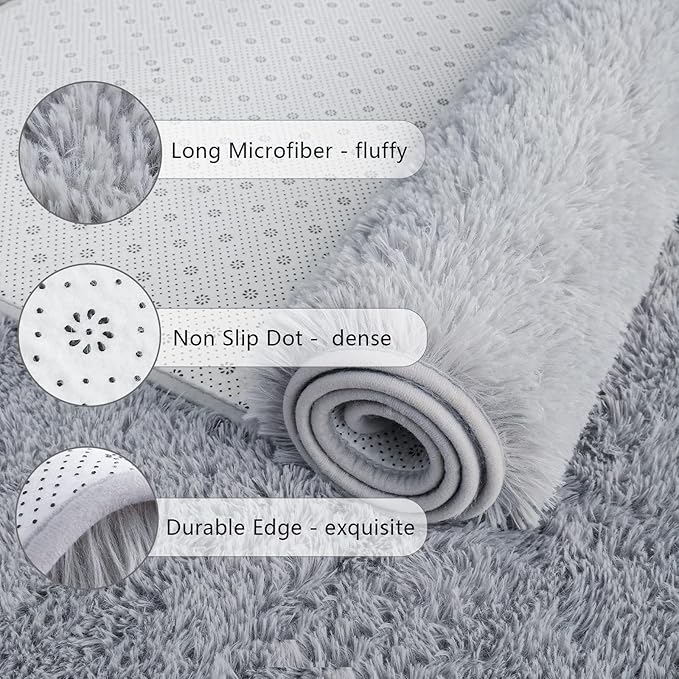 Chicrug Soft Runner Rug for Bedroom Living Room Plush Fluffy Rug 2x3 Feet, Shag Furry Runner Carpet Non Shedding for Nursery Children Kids Girls Room Home Decorative, Gery