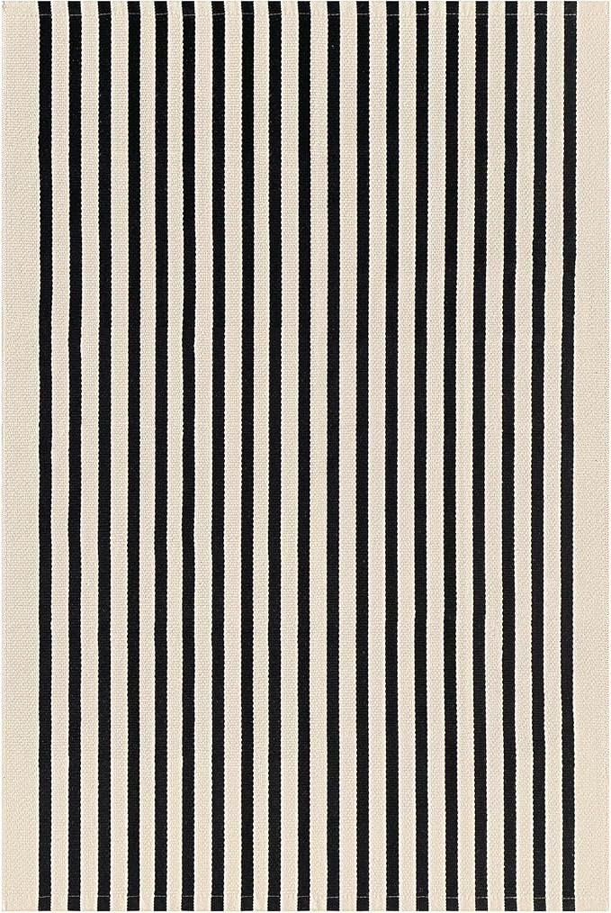 IOHOUZE Black Beige Striped Rug -5'x8' Indoor Outdoor Rug, Washable Area Rug for Living Room, Large Patio Rug, Cotton Striped Rugs for Patio Living Room Bedroom