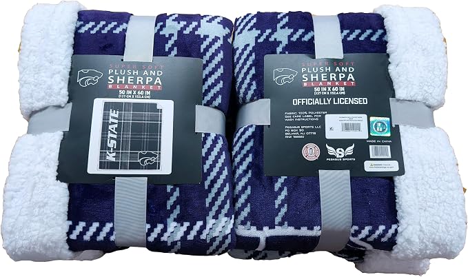 NCAA Kansas State Wildcats Playmaker Plaid Ultra Cozy Sherpa Throw