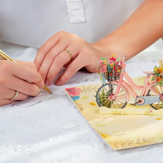 Paper Love Pop Up Cards 2 Pack - Includes 1 Spring Flower Bike and 1 Sunflower, For All Occasions, Mother Day, Birthday, Just Because- Includes Envelope and Note Tag