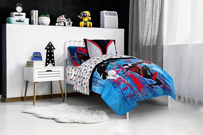 Marvel Spiderman Full Size Comforter Set 7 Piece Kids Bedding, Multi | Bed in a Bag, Comforter Sheets Shams Pillowcases, Official Brand, Soft Microfiber, Machine Washable, Boys Gift