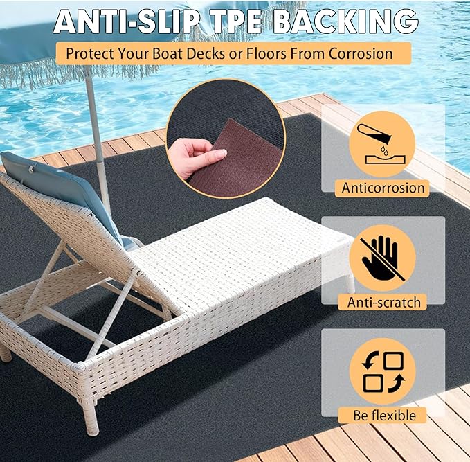 Grefinity Marine Carpet,5 FT x 10 FT Dark Gray Indoor Outdoor Carpet 0.2" Thick Boat Rug with Water-Proof TPE Backing for Home, Patio, Porch, Deck