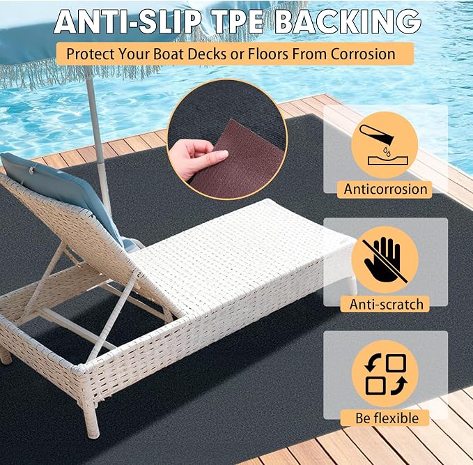 Grefinity Marine Carpet,5 FT x 20 FT Dark Gray Indoor Outdoor Carpet 0.2" Thick Boat Rug with Water-Proof TPE Backing for Home, Patio, Porch, Deck