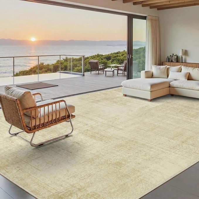 Joydeco 8x10 Area Rugs Classic for Living Room, Beige | Non Slip Machine Washable Low Pile for Bedroom Dining Room Home Office Pet & Child Friendly
