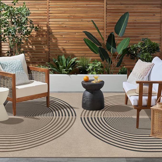 Rugalia Easy Jute 5x7 Outdoor Patio Rug, Washable Modern Boho Rugs for Living Room, Non-Slip Farmhouse Rainbow Outdoor Mat Neutral Abstract Floor Carpet for Patio Dining Room Backyard