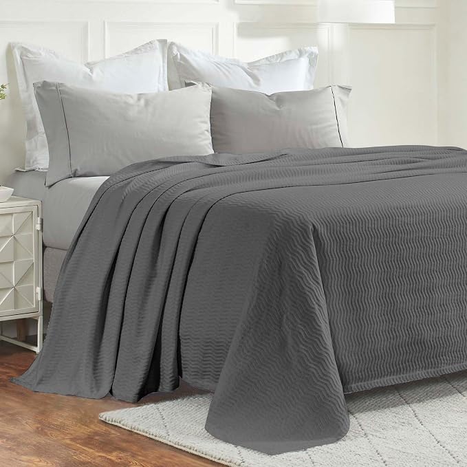 Superior JENA Cotton Blanket, for Picnic, Beach, Traveling or Camping, Bedroom Decor, Essentials, Cover for Bed, Couch, Lounging, Textured Jacquard, Modern Chevron Woven Blanket, Twin, Charcoal