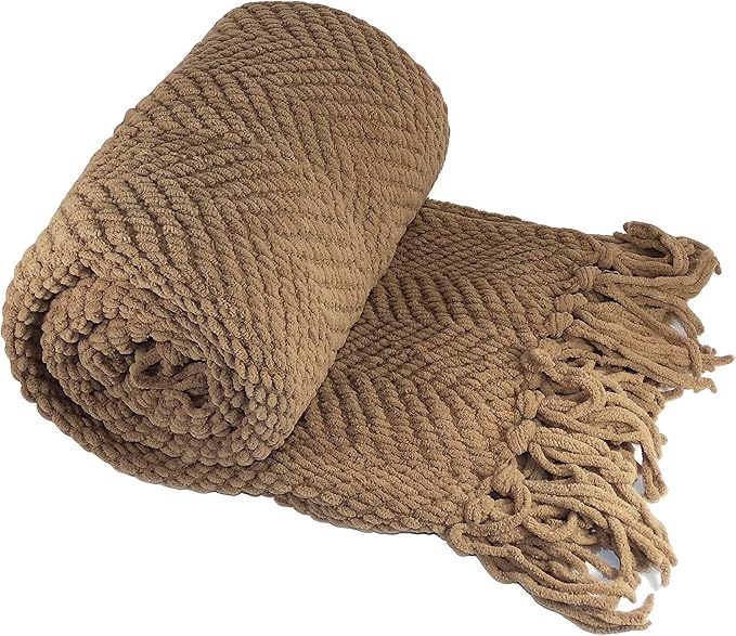 Home Soft Things Brown Throw Blanket Knitted Tweed Throw 50'' x 60'', Amphora, Super Soft Cozy Warm Comfortable Breathable Throw for Living Room Chair Couch Bed Sofa Bedroom Home Décor