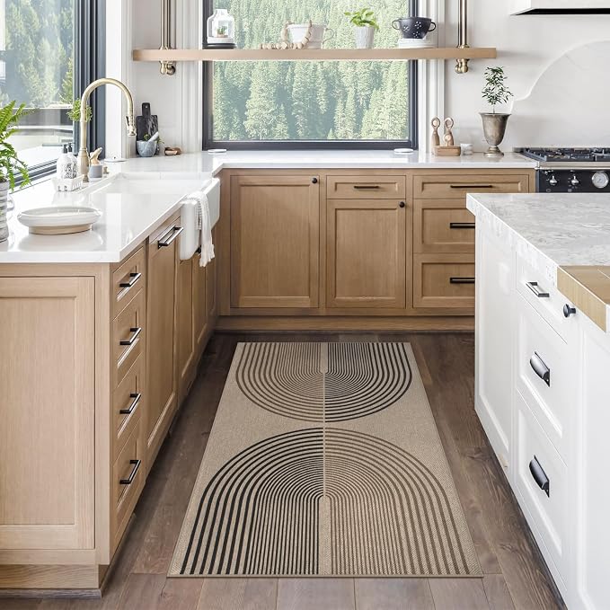 Rugalia Easy Jute Rainbow Entryway Rug, 2.6x4 Washable Non-Slip Indoor Outdoor Doormat, Neutral Boho Farmhouse Kitchen Rug Modern Abstract Throw Rugs for Entrance Bedroom Bathroom