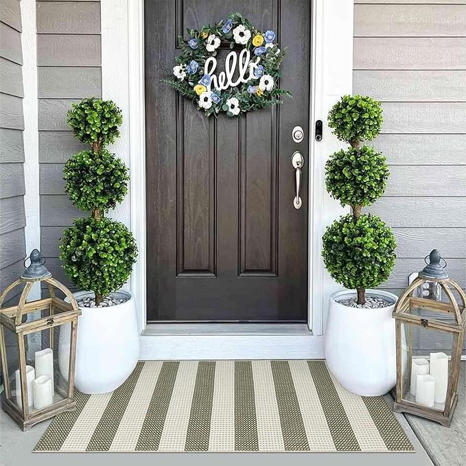 OJIA Striped Rug 24"x51" Front Door Mat Outdoor Doormat Outside Porch Decor | Door Mat Outside Entrance Woven Washable Porch Rug Cotton Indoor Outdoor Rug Small Checkered Rugs for Kitchen Entryway Patio