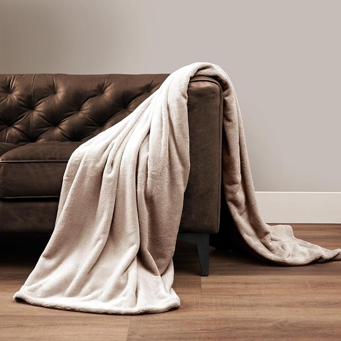 NORTHWEST Ashford Home Cozy Warmwell Blanket Moonlight Taupe Twin Size 60 x 80 inches