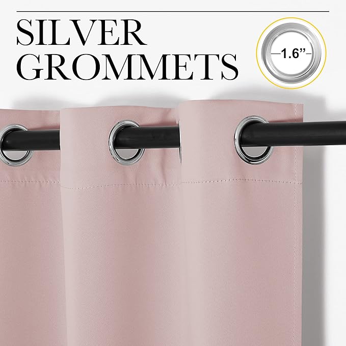 NICETOWN Modern Blackout Curtains Noise Reducing, Blush Pink, 2 Panels, W42 x L54, Thermal Insulated and Privacy Room Darkening Drape Panels for Boy's Guest Room Door Small Short Window