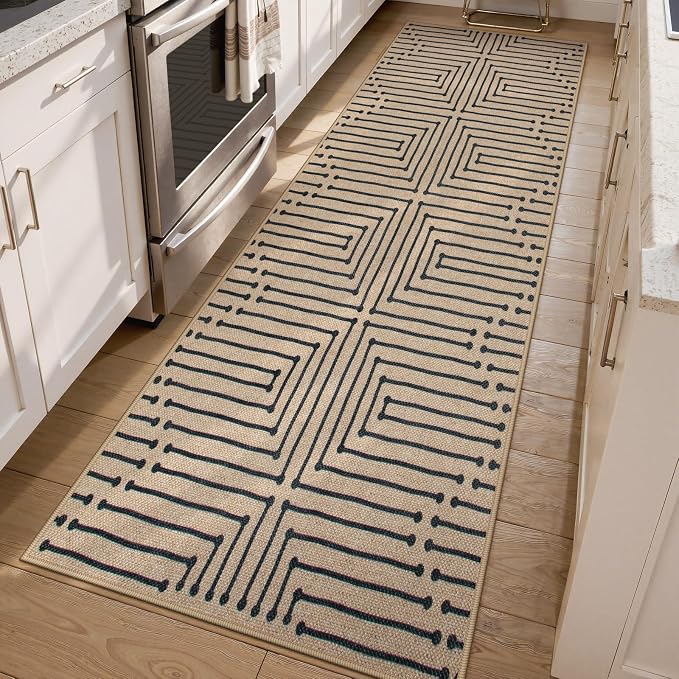 Lahome Easy Jute Washable Runner Rug, 2x8 Farmhouse Kitchen Runner Rug | Non Slip Stain Resistant Low Pile Indoor Outdoor Carpet for Hallway Indoor Entryway Laundry