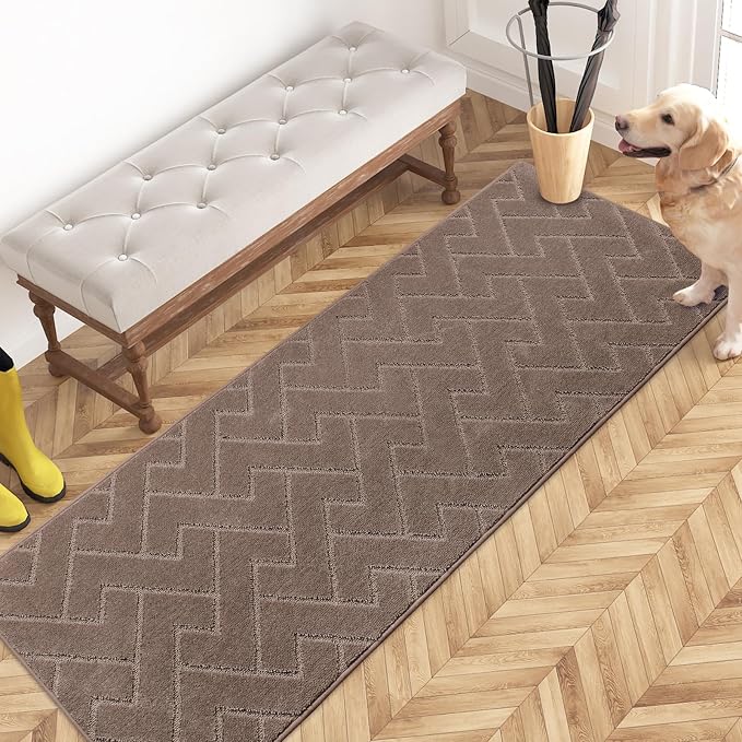 PURRUGS Dirt Trapping Door Mat 24" x 70", Non-Slip Machine Washable Entry Rug, Dog Doormat, Indoor Front Door Mat, Super Absorbent Entryway Rug for Muddy Shoes & Paws, Grayish Brown