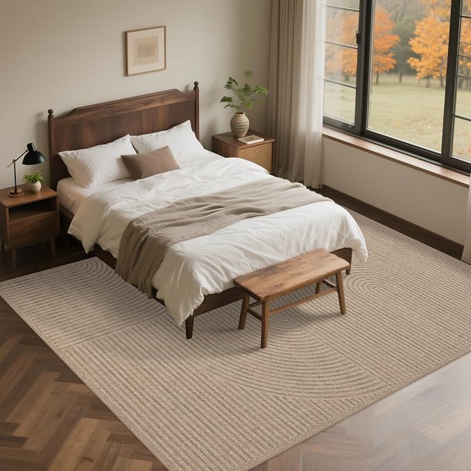 Easy Jute Rug for Pet Homes: 6x9 Outdoor Rug - Swirl Curved Pattern | Washable Design Cuts Your Cleaning Time by 75% and Maintain Shape and Texture after 50 Washes