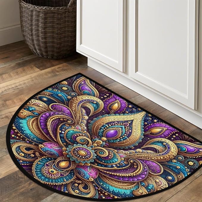 Mandala Bohemian Half Round Door Mat Semi Moon Rug Fireplace Carpet Area Rugs