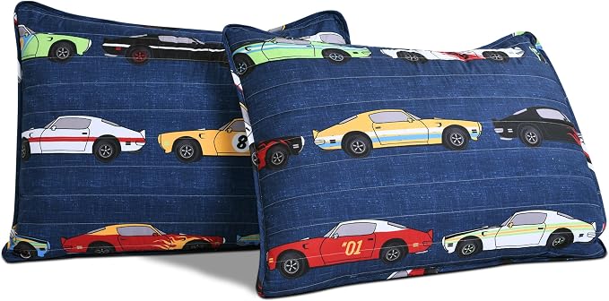 Lush Decor Race Car Kids' 2-Piece Quilt Bed Set, Reversible Bedding Set for Boys, Navy, Twin