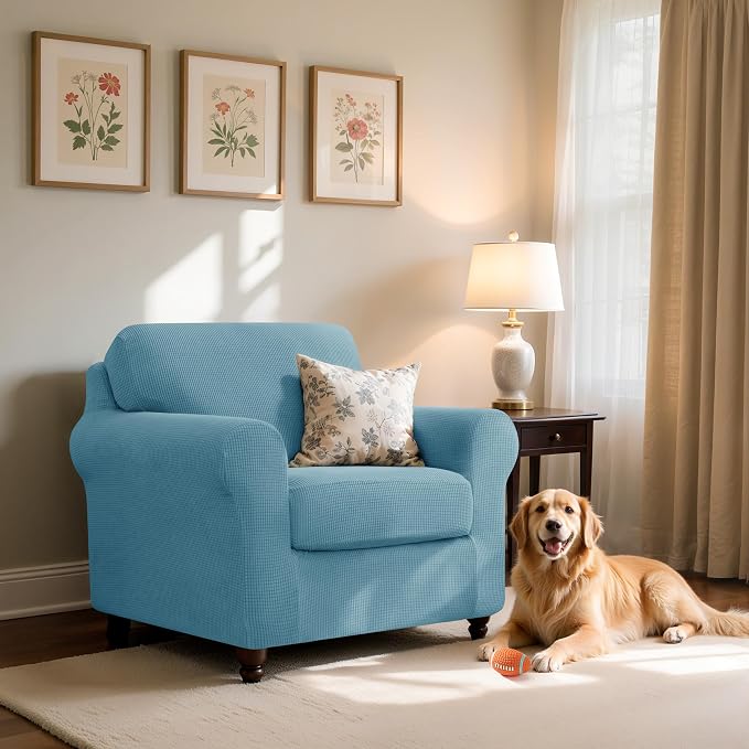 SUBRTEX 3 Pieces Stretch Sofa Slipcover Sets Couch Cover Sets Backrest Cushion Covers Furniture Protector Collection Set for Oversize Sofa Loveseat Chair Slip Covers(Small, Steel Blue)