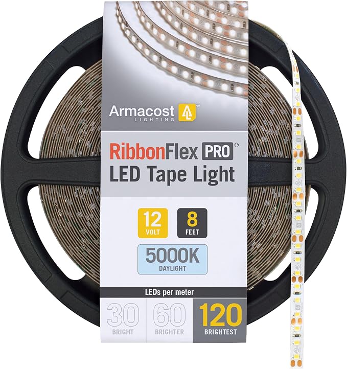 Armacost Lighting RibbonFlex Pro 12V White LED Strip Lights 120 LED/m, 5000K, 8.2 ft, 163210