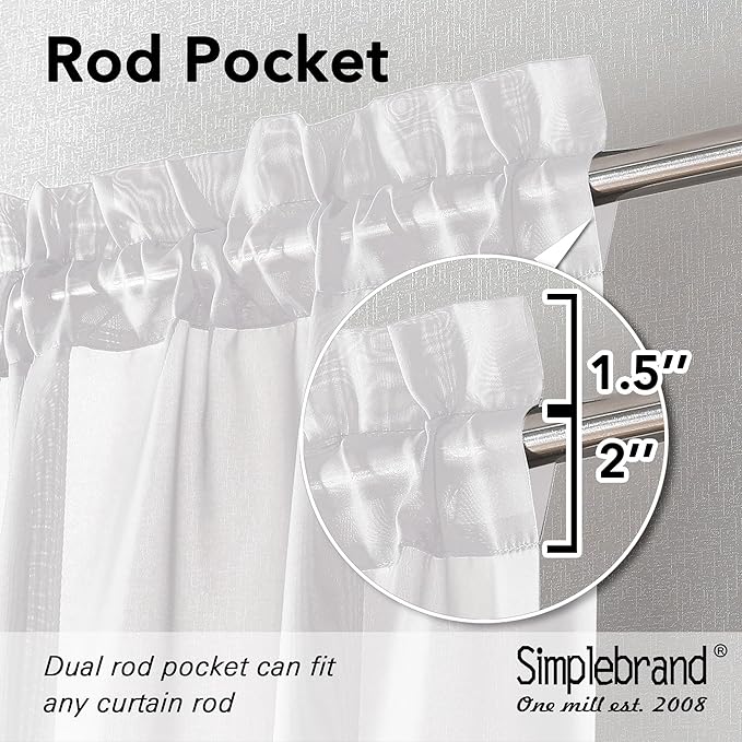 Simplebrand White Sheer Curtains, 63" Length, 2 Panels Set - Light Filtering, Rod Pocket Window Curtains for Bedroom (White, 59" W x 63" L)