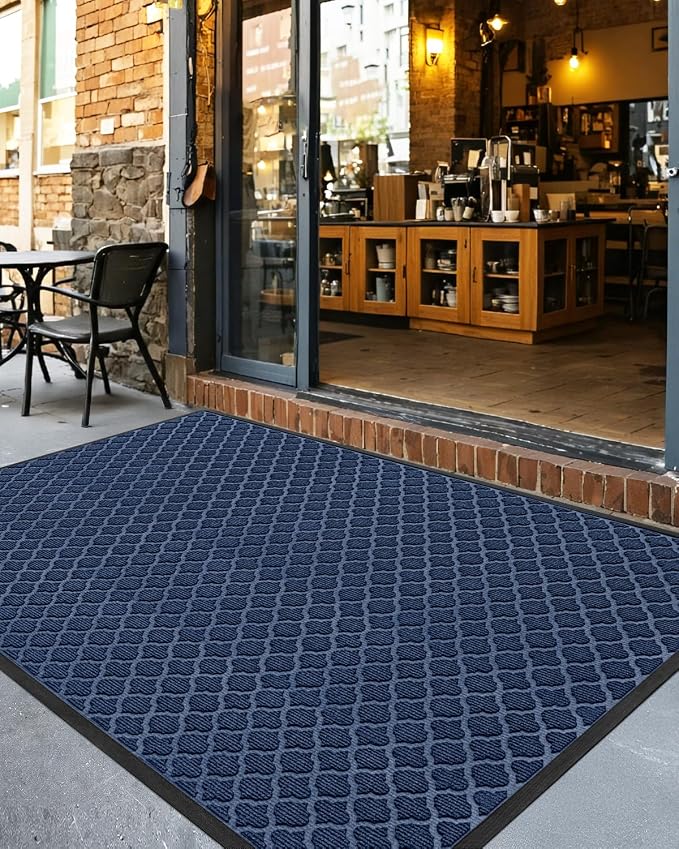 DEXI Front Door Mat Outside Entrance, 2x3 Heavy Duty Entry Doormat Dirt Trapper with Rubber Back, Non Slip Low Profile Floor Mats for Entryway Exterior Patio, Floral Blue