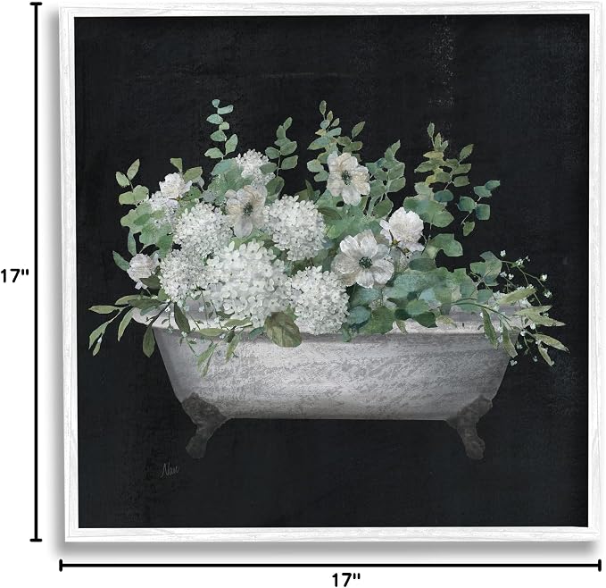 Vintage Clawed Bathtub Botanical Bouquet, 17 x 17 Inch Framed Giclée Print | Stupell Industries · By Nan · Ready to hang · Great for bathroom decor and gifting · Made in USA