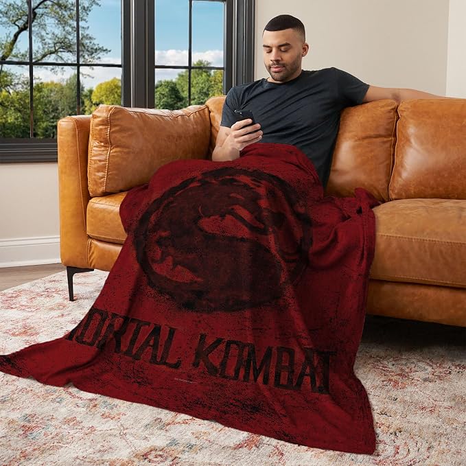 Mortal Kombat Silk Touch Throw Blanket – Logo Red, Ultra-Soft Fleece, Plush & Lightweight, 50 x 60