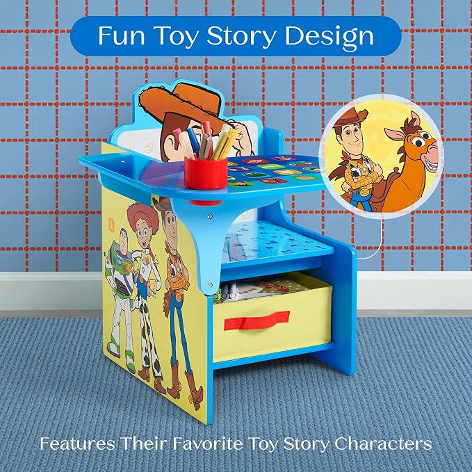 Delta Children Chair Desk with Storage Bin, Toy Story 5 | Kids Chair Desk Includes Fabric Storage Bin and Cup Holder, Low to the Ground for Easy Access, Ideal for Toddlers/Kids Age 3+